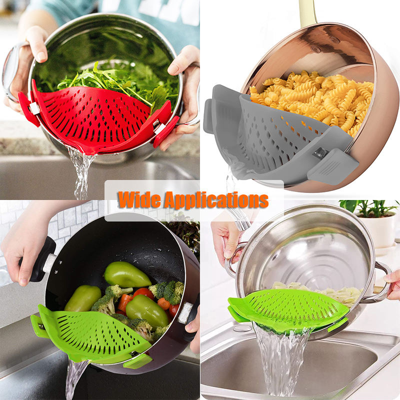 Silicone Drain Basket Kitchen Drainer Lightweugh Plastic Household Pot Side Vegetable Noodle Pouring Eco-friendly Harmless Water Filter